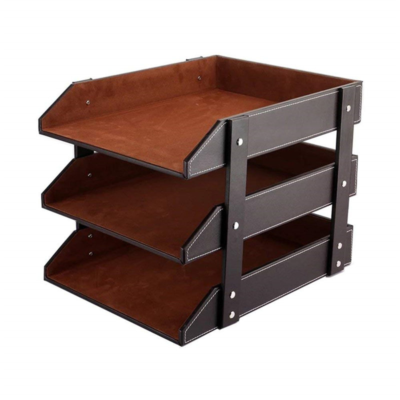 Inbox Zero Stacking Letter Trays Leather Office Desk Supply Organizer